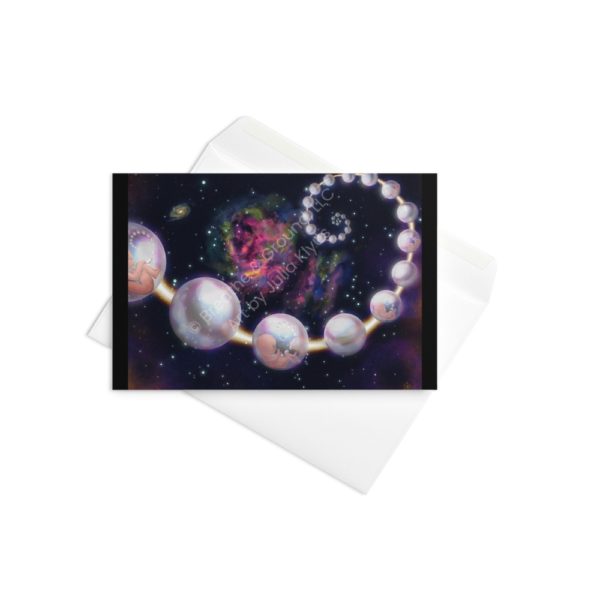 Premium 4"x6" greeting card with envelope titled Indra's Pearls Pink as part of the Golden Spiral Collection by Julia Klyus