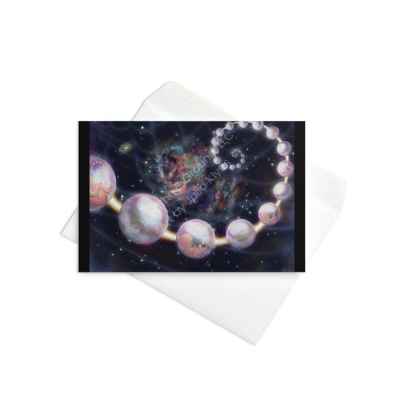 Premium 4"x6" greeting card with envelope titled Indra's Pearls Blue as part of the Golden Spiral Collection by Julia Klyus