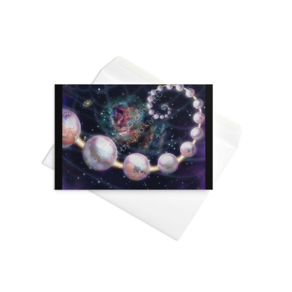 Premium 4"x 6" greeting card with envelope titled Indra's Pearls Blue as part of the Golden Spiral Collection by Julia Klyus