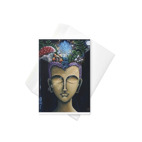 Premium 4"x6" greeting card with envelope titled Gold Buddha Head as part of the Buddha's Dream Collection by Julia Klyus