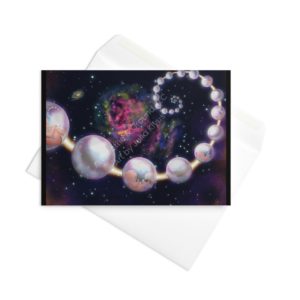 Premium 5"x7" greeting card with envelope titled Indra's Pearls Pink as part of the Golden Spiral Collection by Julia Klyus