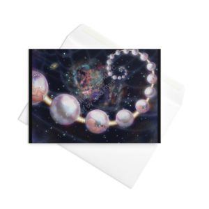 Premium 5"x7" greeting card with envelope titled Indra's Pearls Blue as part of the Golden Spiral Collection by Julia Klyus