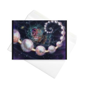 Premium 5"x7" greeting card with envelope titled Indra's Pearls Purple as part of the Golden Spiral Collection by Julia Klyus