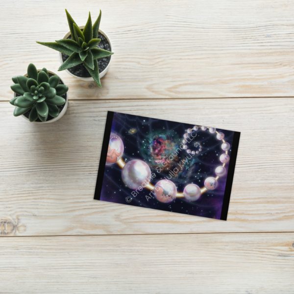 Premium 4"x 6" greeting card front titled Indra's Pearls Purple as part of the Golden Spiral Collection by Julia Klyus